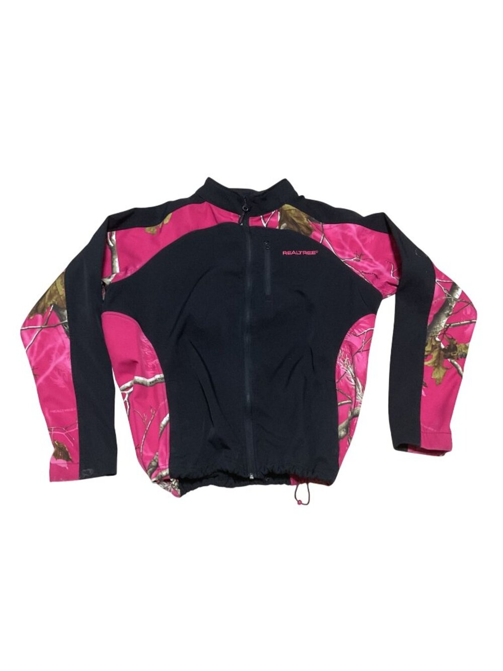 Realtree Pink & Black Camo Full-Zip Jacket Size L Drawstring Hem Outdoors Womens